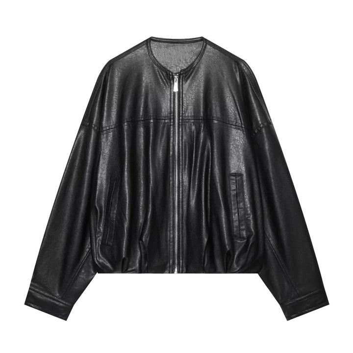 Damen Oversize-Kunstlederjacke im Bomberstil mit Rundhals, überschnittener Schulter und elastischem Saum Echo Archiv