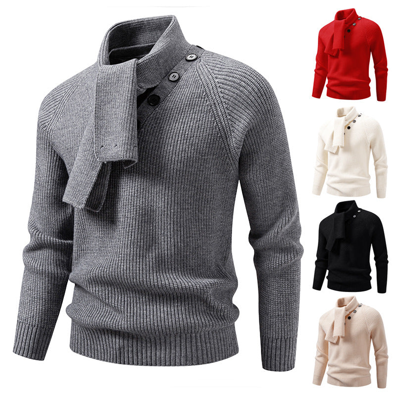 Herren Strickpullover mit integriertem Schlauchkragen-Schal und Knopfdetail Echo Archiv