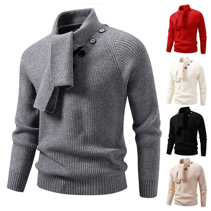 Herren Strickpullover mit integriertem Schlauchkragen-Schal und Knopfdetail Echo Archiv