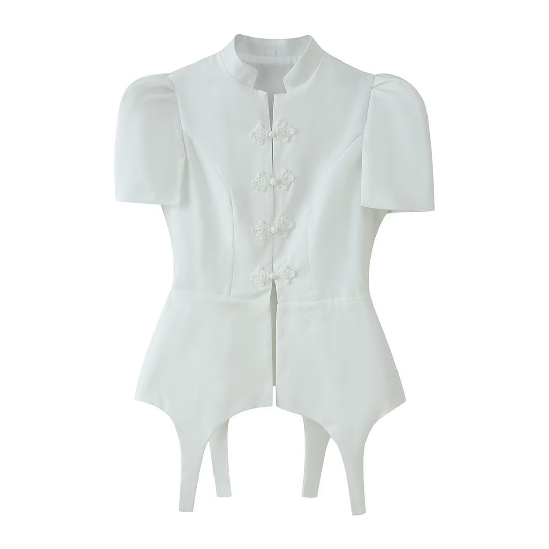 Damen Taillierter Zweiteiler mit Korsagen-Top, Mandarin-Kragen und High‑Waist Tailored Shorts Echo Archiv