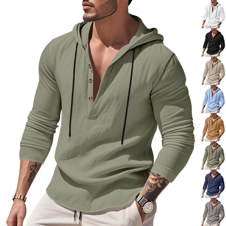 Herren Langarm Kapuzenshirt mit modischem Knopfleisten-Design Echoarchiv
