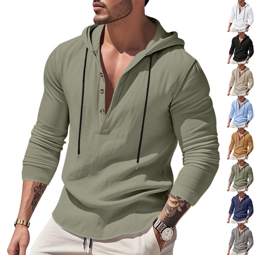 Herren Langarm Kapuzenshirt mit modischem Knopfleisten-Design Echoarchiv