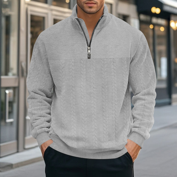 Herren nan strukturierter Halbzip-Strickpullover mit Stehkragen und Zopfmuster Echo Archiv