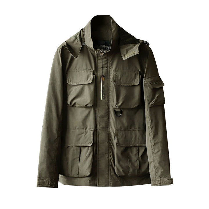 Herren urbane Feldjacke mit Mehrfach‑Taschen, windabweisender Oberfläche und verdeckter Kapuze Echo Archiv