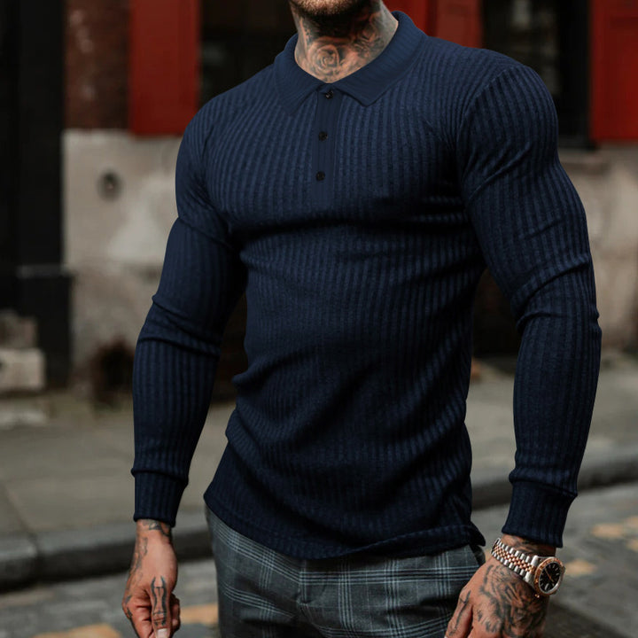Herren Langarm Polohemd mit strukturiertem Rippdesign Echoarchiv