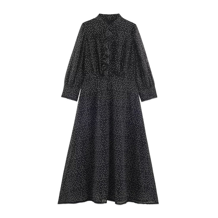 Damen Midikleid mit Rüschenfront, Stehkragen und ausgestelltem A-Linien‑Rock Echoarchiv