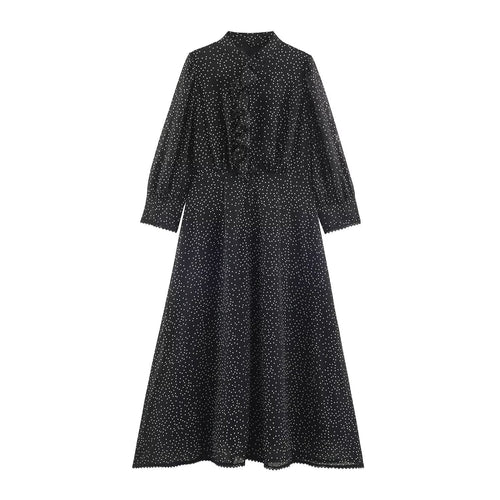 Damen Midikleid mit Rüschenfront, Stehkragen und ausgestelltem A-Linien‑Rock Echoarchiv