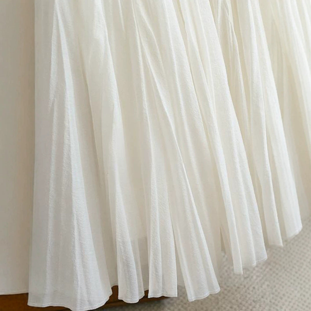 Damen langer plissierter Maxirock mit hohem Elastikbund und mehrlagiger Chiffon‑Optik Echo Archiv