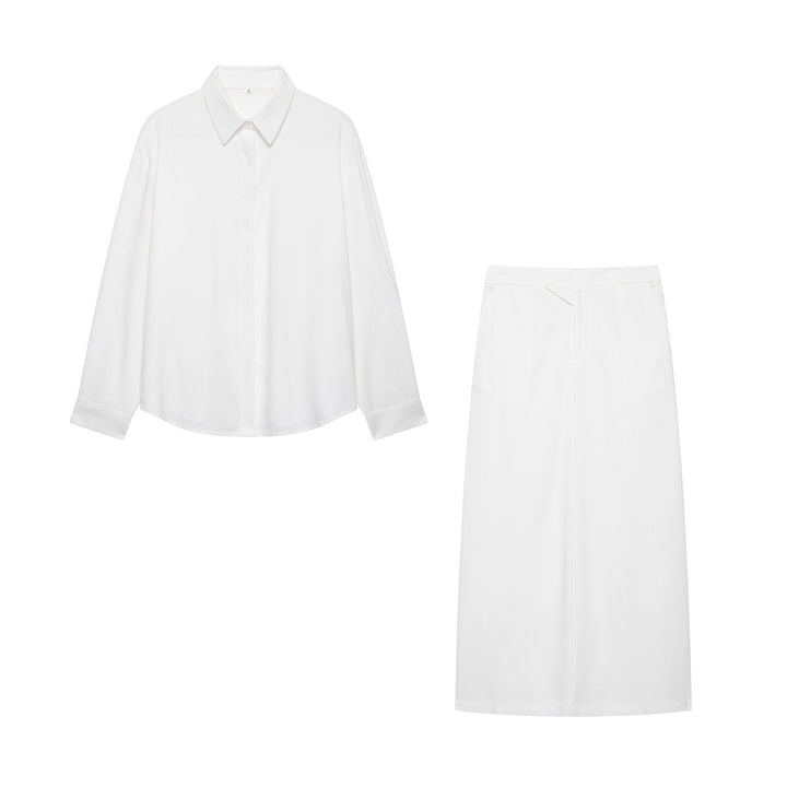 Damen Zweiteiliges Hemdblusen- und Midirock-Set mit verdeckter Knopfleiste Echo Archiv