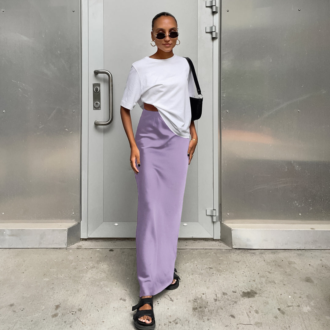 Damen Langes Satin-Rock mit hohem Schlitz Echo Archiv