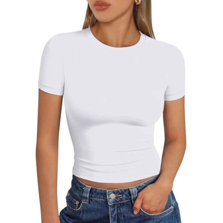 Damen figurbetontes Kurzarmshirt aus elastischem Material Echo Archiv