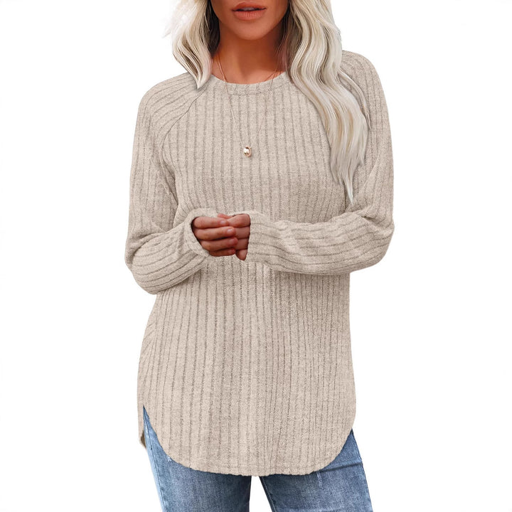 Damen gerippter Strickpullover mit Rundhalsausschnitt Oversize-Passform und Seitenschlitzen Echo Archiv