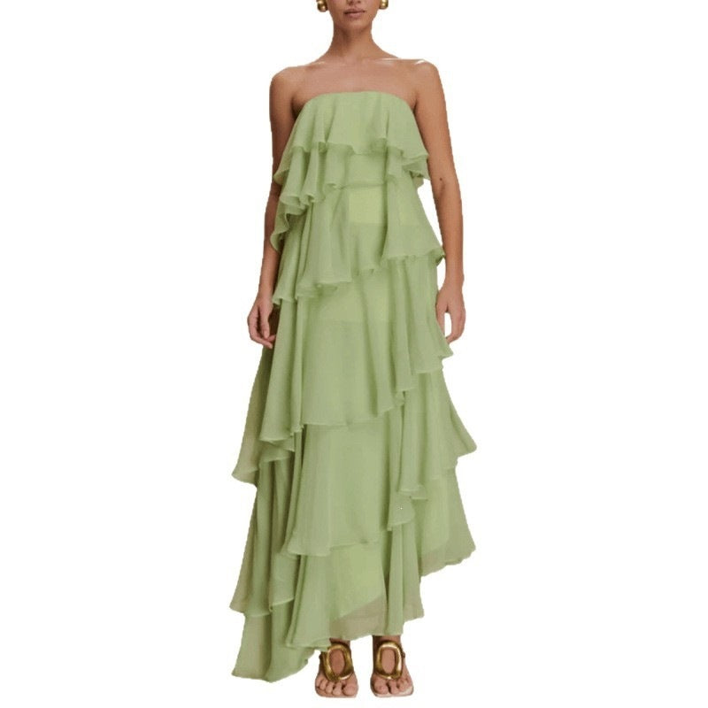 Damen Langes Rüschensommerkleid mit gerafften Details Echo Archiv