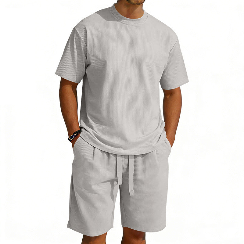 Herren nan Kurzarmshirt- und Bermudakombination aus geripptem Jersey mit elastischem Tunnelzugbund Echo Archiv