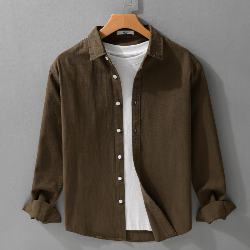 Herren Texturiertes Baumwoll-Hemdjacken-Overshirt im Relaxed-Fit mit Kentkragen Echoarchiv