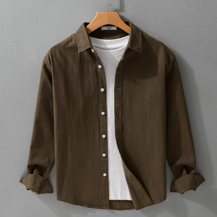 Herren Texturiertes Baumwoll-Hemdjacken-Overshirt im Relaxed-Fit mit Kentkragen Echoarchiv