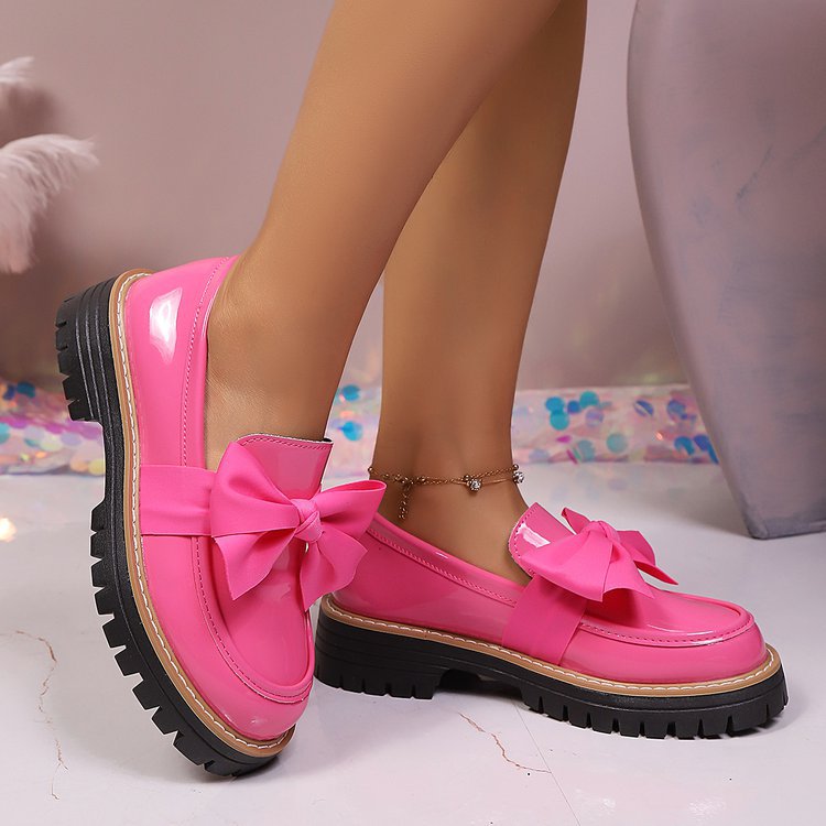 Damen  Lack-Optik Loafer mit massiver Profilsohle und großer Stoffschleife Echo Archiv