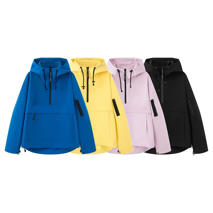 Damen nan winddichte Anorak-Pulloverjacke mit Kapuze, halbem Reißverschluss und großer Kängurutasche Echo Archiv