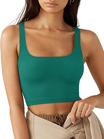 Damen cropped Top mit breiten Trägern und feinem Rippenmuster Echo Archiv