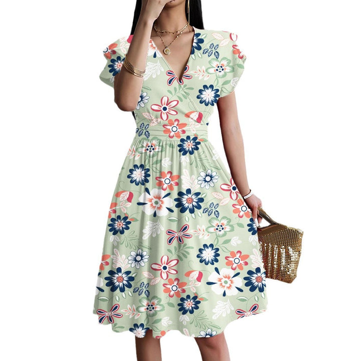 Damen elegantes Wickelkleid mit Rüschendetails und Taillierung Echo Archiv