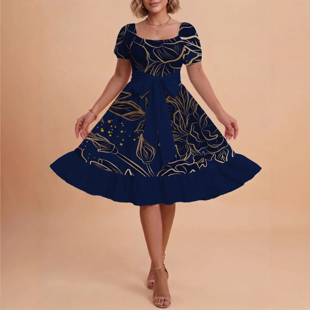 Damen A-Linien-Kleid mit floralen Motiven und taillierbarem Gürtel Echo Archiv