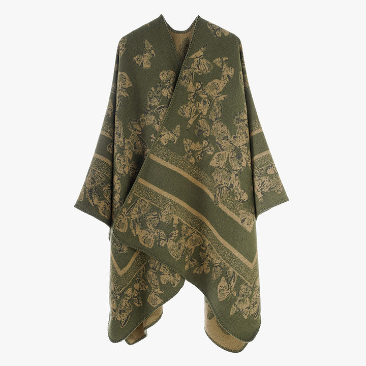 Damen Jacquard‑Capeponcho mit Schmetterlingsmuster und Wollmix‑Optik Echo Archiv