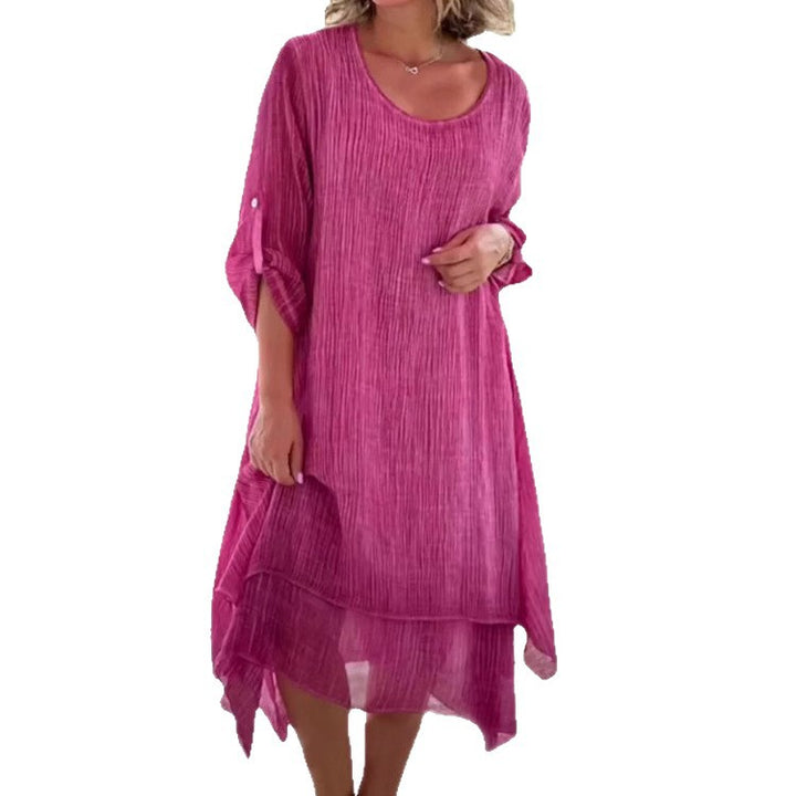 Damen nan weites Musselin-Lagenmidikleid mit A-Linie und aufkrempelbaren Ärmeln Echo Archiv