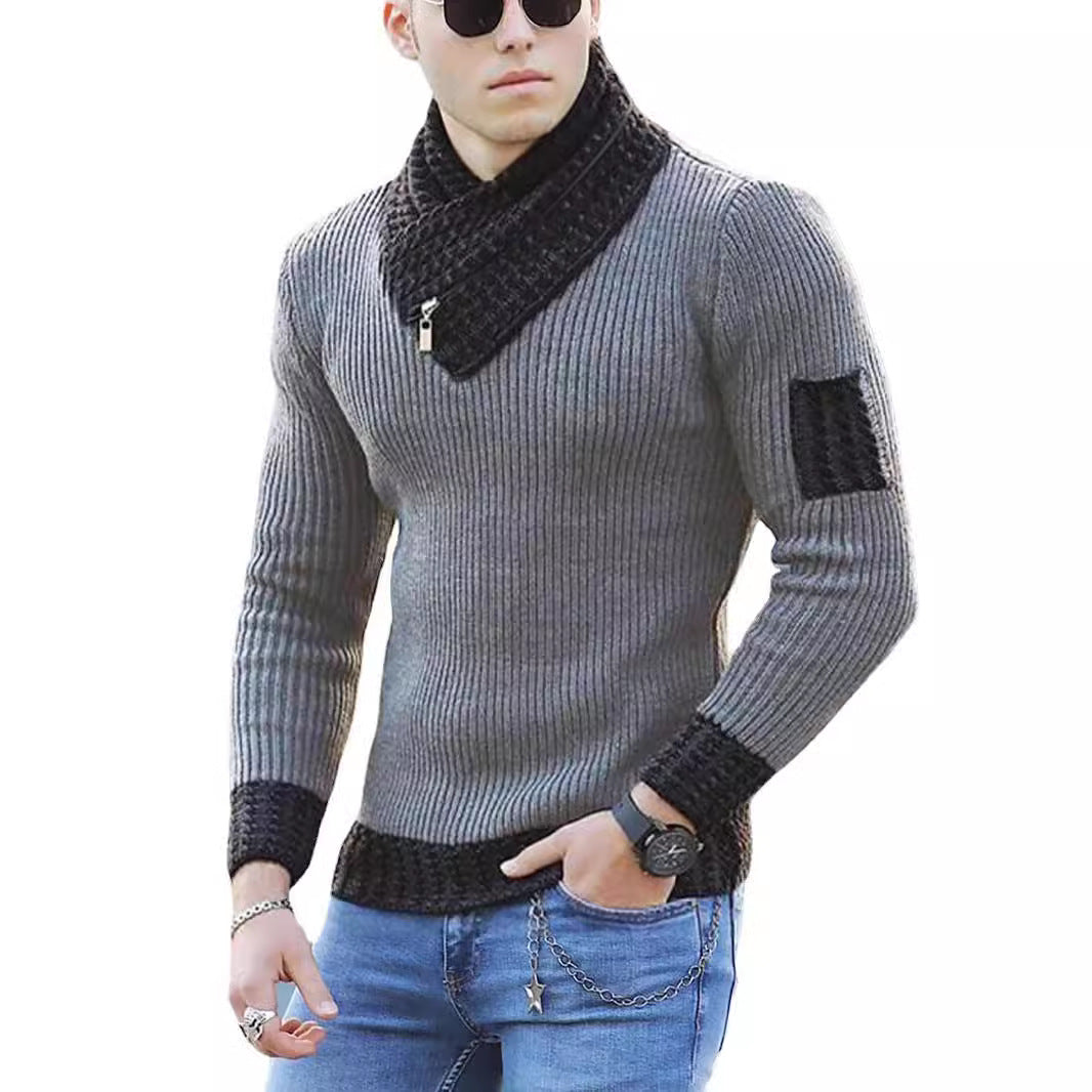 Herren Strickpullover mit hohem Kragen und strukturiertem Design Echoarchiv