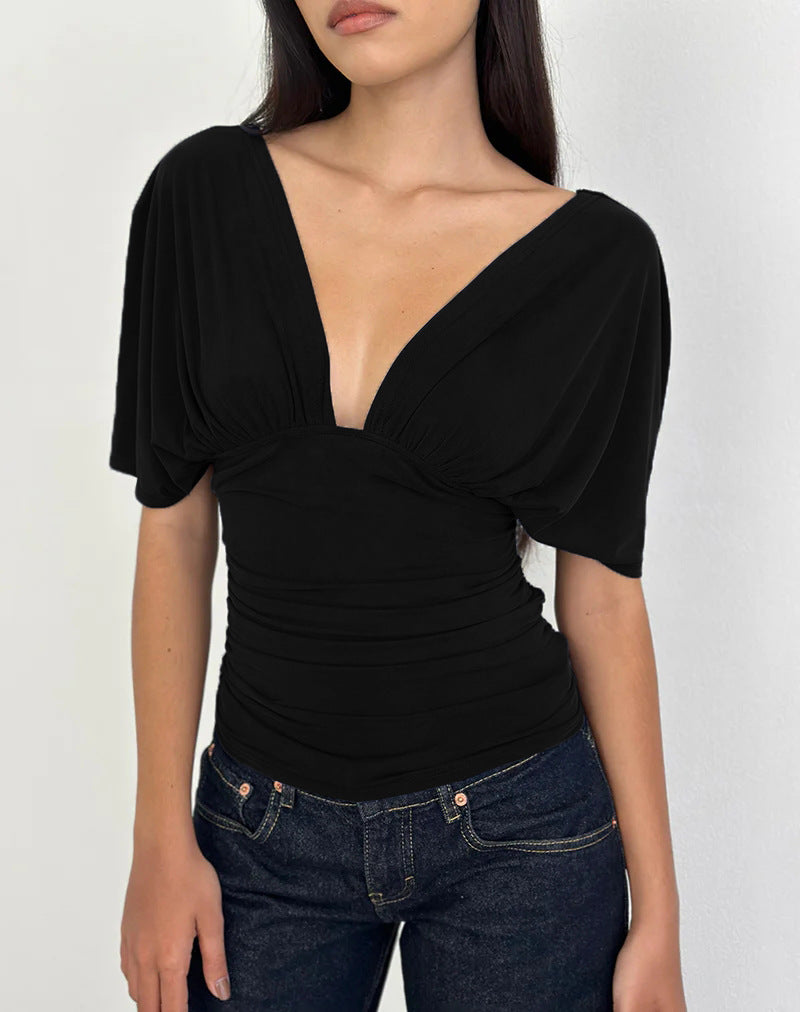 Damen Elegantes Oberteil mit tiefem V-Ausschnitt und lässigem Drapierungsdesign Echo Archiv