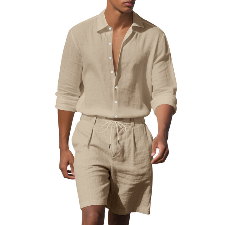Herren Elegantes Langarmhemd und Shorts Set mit atmungsaktiven Materialien Echoarchiv