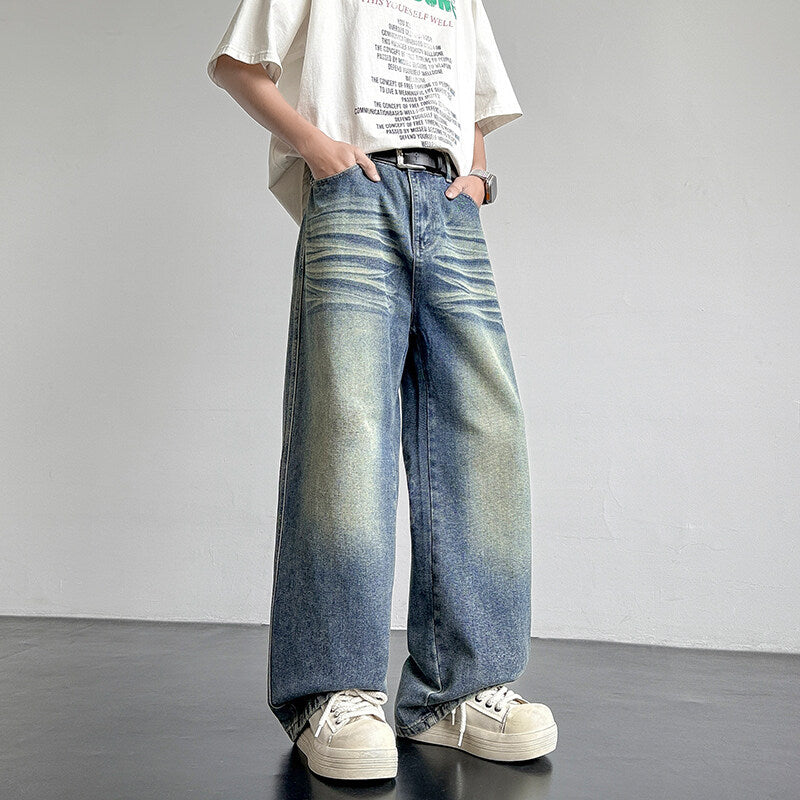 Unisex Weit geschnittene Denim-Hose mit einzigartigen Waschung und legerem Design Echoarchiv