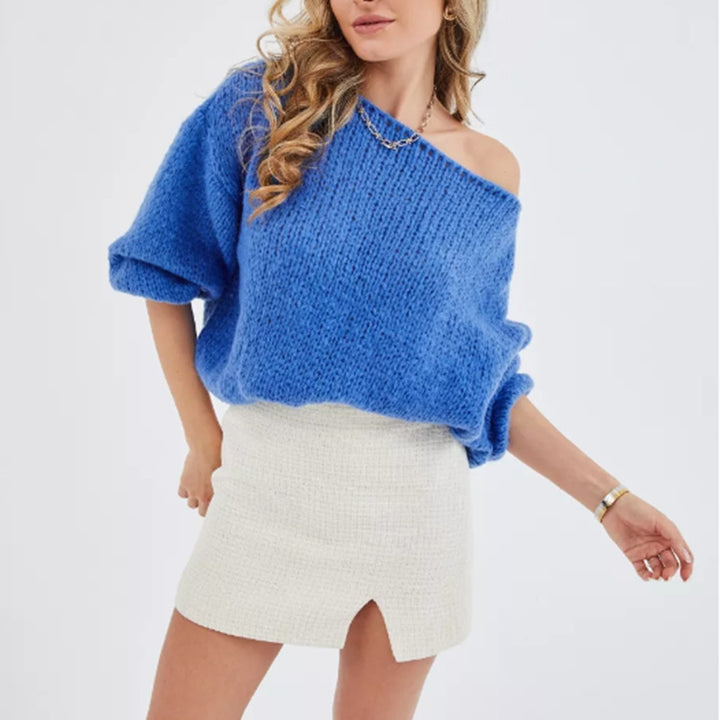 Damen Schulterfreier Mohair‑Optik Oversize-Pullover mit überschnittener Passform und kurzem Saum – Mavelle