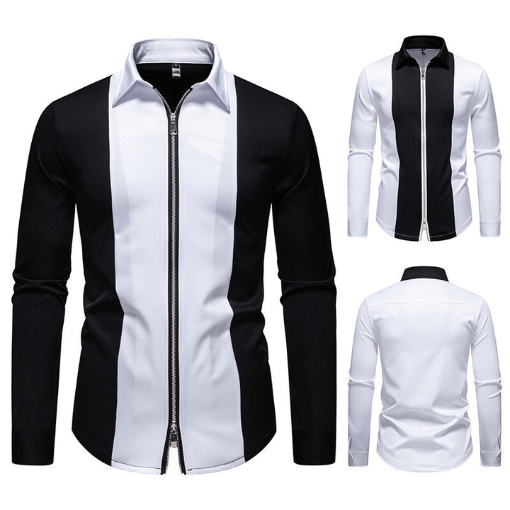 Herren modisches Langarmshirt mit stylischem Stehkragen und kontrastierenden Paspeln Echoarchiv