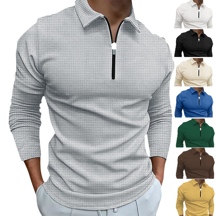 Herren strukturiertes Langarmshirt mit Reißverschluss und Stehkragen Echoarchiv