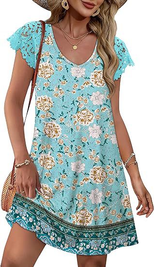 Damen Sommerkleid mit eleganten Spitzenärmeln und floralem Muster Echo Archiv