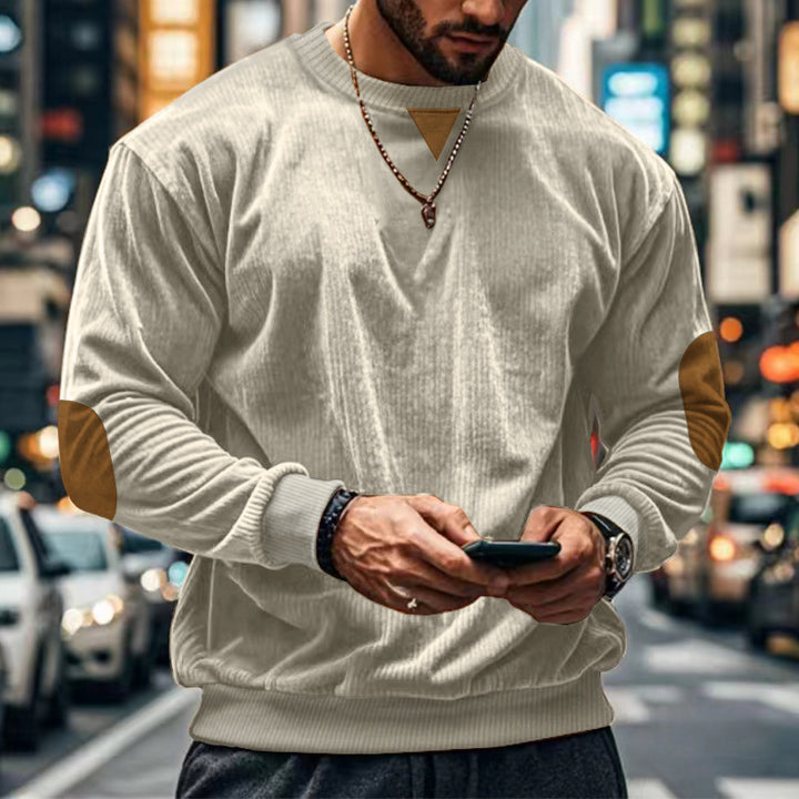 Herren gemütlicher Rundhals Pullover mit Ellbogenpatches Echoarchiv
