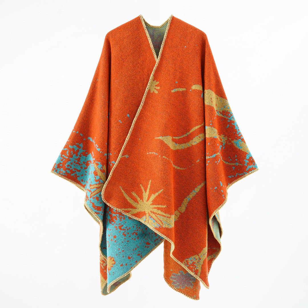 Damen Wendbarer Jacquard-Wickelponcho im Oversize-Umhang Echo Archiv