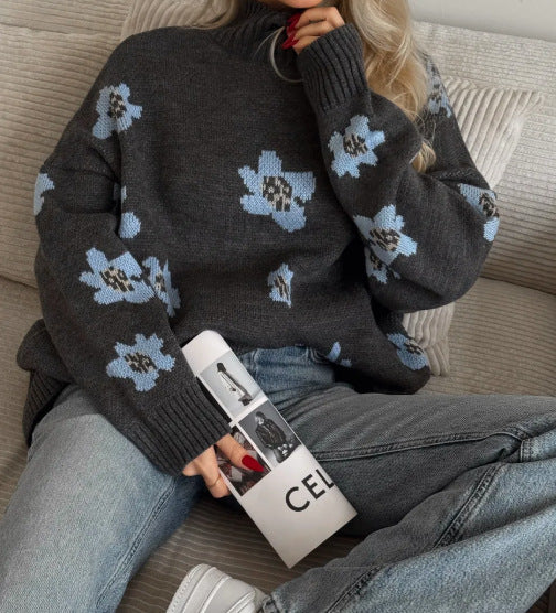 Damen Modischer Pullover mit floralen Mustern – Mavelle