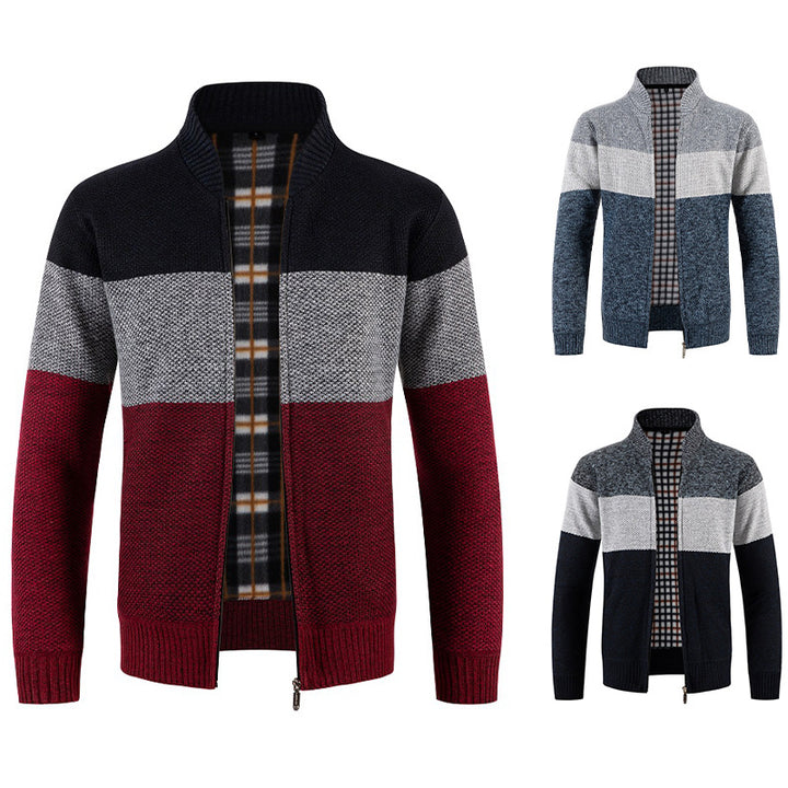 Herren Strickjacke mit modernem Zipper und stilvollem Karomuster Echoarchiv