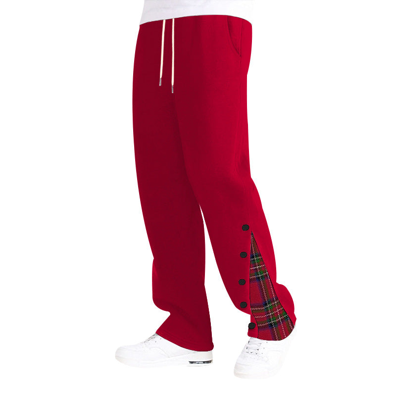 Herren bequeme Freizeithose mit seitlichen Knopfdetails und Karomuster Echoarchiv