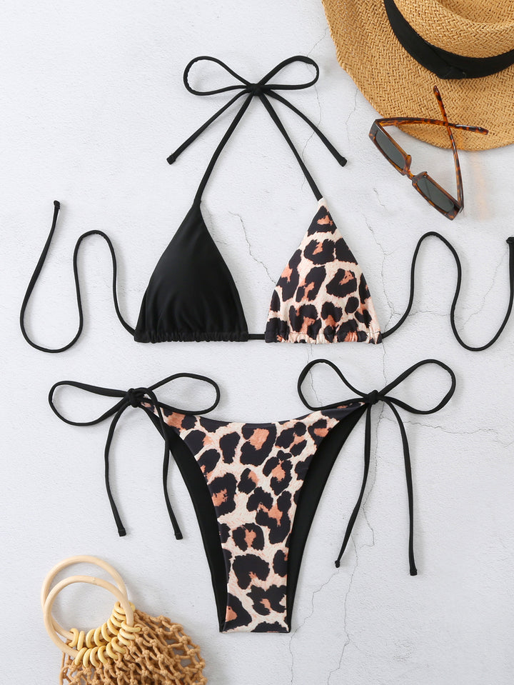 Damen Triangel-Bikini mit modernem Leo-Print und verstellbaren Bindebändern Echo Archiv
