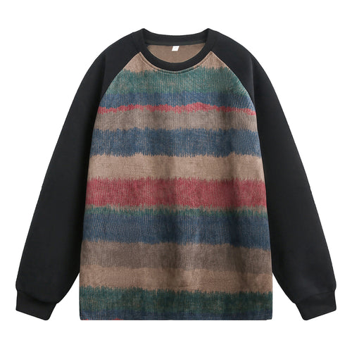 Unisex Oversize-Pullover mit gestricktem Wellenstreifen, Raglanärmeln und geripptem Rundhalsausschnitt Echo Archiv