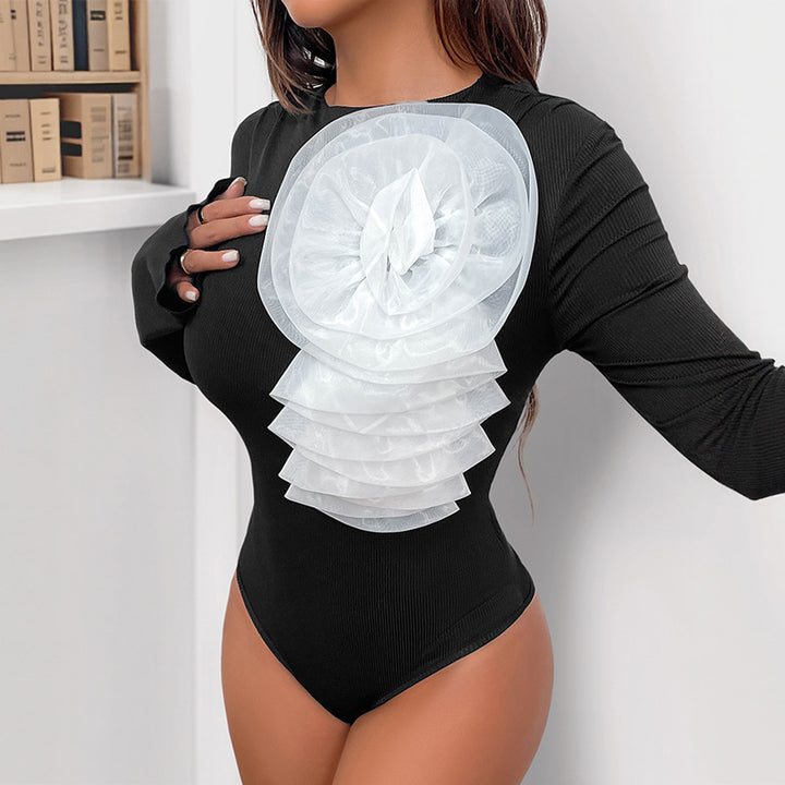 Damen Elegant gestreifter Body mit volumetrischem Dekor Echo Archiv