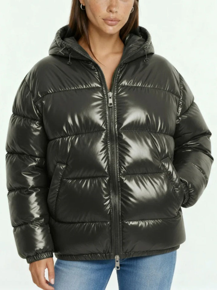 Damen Hochglanz Steppjacke mit Kapuze – Célinea