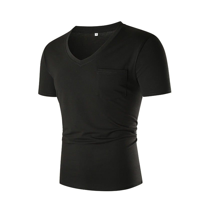 Herren V-Ausschnitt T-Shirt mit Brusttasche und figurbetonter Passform Echoarchiv