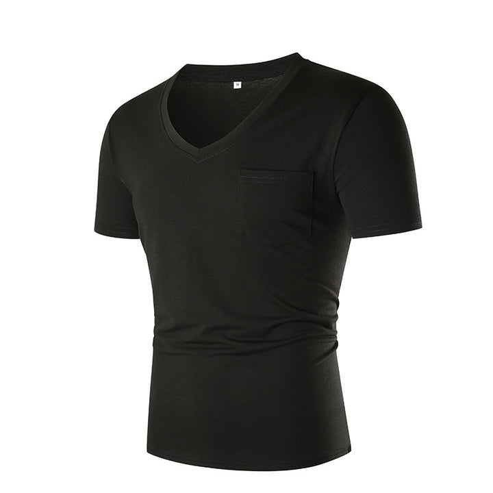 Herren V-Ausschnitt T-Shirt mit Brusttasche und figurbetonter Passform Echoarchiv