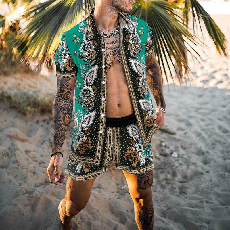 Herren Floral Gemusterte Lässige Sommer Set Echoarchiv