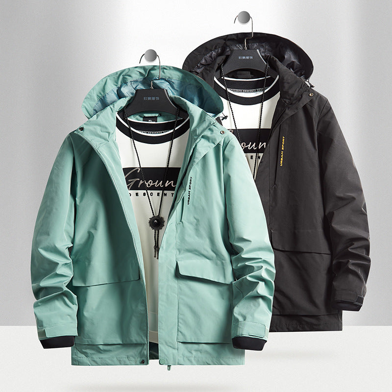 Herren wasserdichte Stadt-Outdoorjacke mit Kapuze, verdecktem Reißverschluss und Cargo-Taschen Echo Archiv
