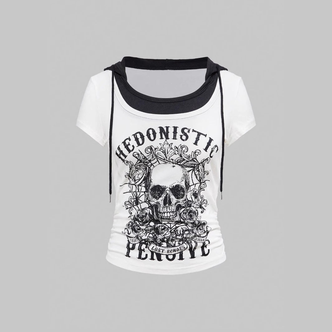 Damen Grafik T-Shirt mit Distressed Skull-Design Echo Archiv