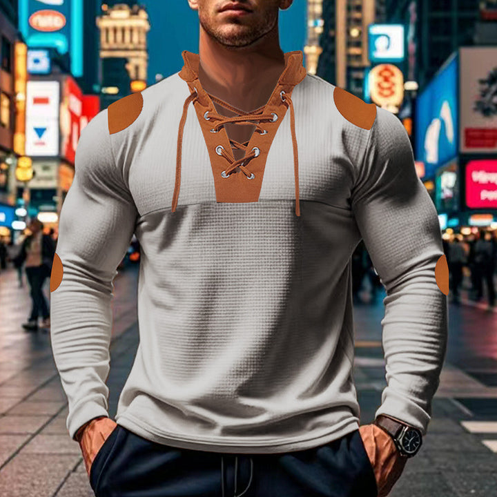 Herren Langarmshirt mit modernem Schnürdesign und Kontrastakzenten Echoarchiv